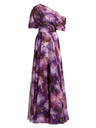 Amsale Women's Floral-Print Chiffon Gown - Lilac Multi | Thumbnail 1 Amsale Women's Floral-Print Chiffon Gown - Lilac Multi | Thumbnail 1