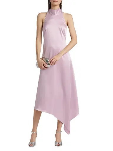 Amsale Women's Satin High-Neck Midi-Dress - Lilac | Thumbnail 2 Amsale Women's Satin High-Neck Midi-Dress - Lilac | Thumbnail 2