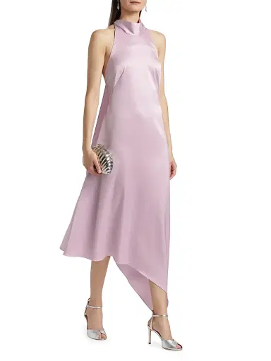 Amsale Women's Satin High-Neck Midi-Dress - Lilac | Thumbnail 3 Amsale Women's Satin High-Neck Midi-Dress - Lilac | Thumbnail 3