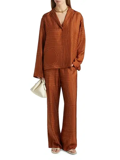 TOTEME Women's Monogram Silk Pajama-Inspired Button-Front Shirt - Terracotta - Size 10 | Thumbnail 2 TOTEME Women's Monogram Silk Pajama-Inspired Button-Front Shirt - Terracotta - Size 10 | Thumbnail 2
