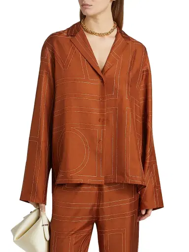 TOTEME Women's Monogram Silk Pajama-Inspired Button-Front Shirt - Terracotta - Size 10 | Thumbnail 3 TOTEME Women's Monogram Silk Pajama-Inspired Button-Front Shirt - Terracotta - Size 10 | Thumbnail 3