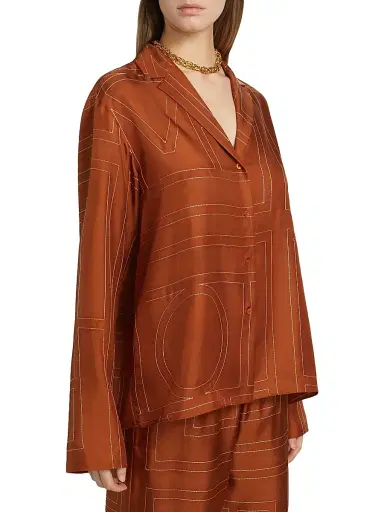 TOTEME Women's Monogram Silk Pajama-Inspired Button-Front Shirt - Terracotta - Size 10 | Thumbnail 4 TOTEME Women's Monogram Silk Pajama-Inspired Button-Front Shirt - Terracotta - Size 10 | Thumbnail 4