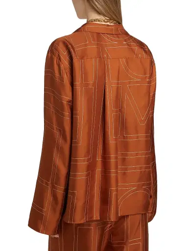 TOTEME Women's Monogram Silk Pajama-Inspired Button-Front Shirt - Terracotta - Size 10 | Thumbnail 5 TOTEME Women's Monogram Silk Pajama-Inspired Button-Front Shirt - Terracotta - Size 10 | Thumbnail 5