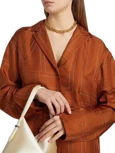 TOTEME Women's Monogram Silk Pajama-Inspired Button-Front Shirt - Terracotta - Size 10 | Thumbnail 6 TOTEME Women's Monogram Silk Pajama-Inspired Button-Front Shirt - Terracotta - Size 10 | Thumbnail 6
