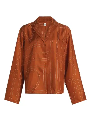 TOTEME Women's Monogram Silk Pajama-Inspired Button-Front Shirt - Terracotta - Size 10 | Thumbnail 1 TOTEME Women's Monogram Silk Pajama-Inspired Button-Front Shirt - Terracotta - Size 10 | Thumbnail 1