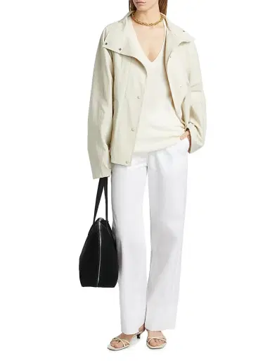 Toteme Women's Organic Cotton-Blend Stand-Collar Jacket - Oyster | Thumbnail 2 Toteme Women's Organic Cotton-Blend Stand-Collar Jacket - Oyster | Thumbnail 2