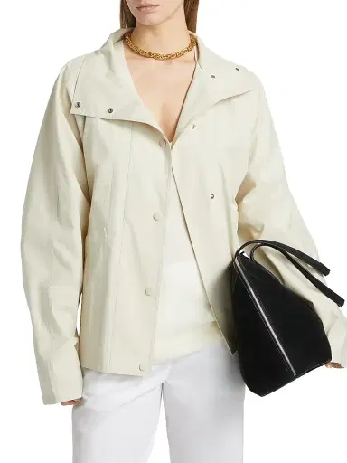 Toteme Women's Organic Cotton-Blend Stand-Collar Jacket - Oyster | Thumbnail 3 Toteme Women's Organic Cotton-Blend Stand-Collar Jacket - Oyster | Thumbnail 3