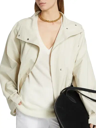 Toteme Women's Organic Cotton-Blend Stand-Collar Jacket - Oyster | Thumbnail 6 Toteme Women's Organic Cotton-Blend Stand-Collar Jacket - Oyster | Thumbnail 6