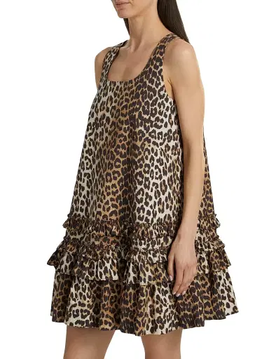 Ganni Women's Leopard-Print Cotton Poplin U-Neck Minidress | Thumbnail 4 Ganni Women's Leopard-Print Cotton Poplin U-Neck Minidress | Thumbnail 4