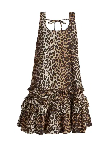 Ganni Women's Leopard-Print Cotton Poplin U-Neck Minidress | Thumbnail 1 Ganni Women's Leopard-Print Cotton Poplin U-Neck Minidress | Thumbnail 1