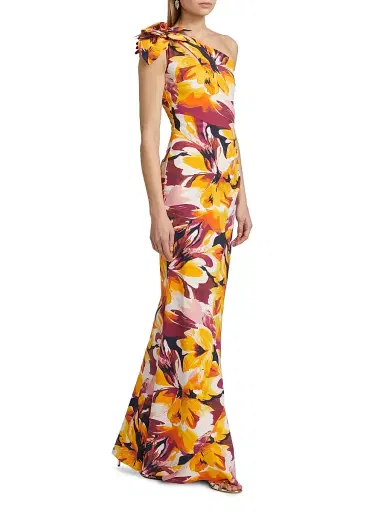 Chiara Boni La Petite Robe Women's Gosia Floral Jersey One-Shoulder Gown - Abstract Flower Brown | Thumbnail 2 Chiara Boni La Petite Robe Women's Gosia Floral Jersey One-Shoulder Gown - Abstract Flower Brown | Thumbnail 2