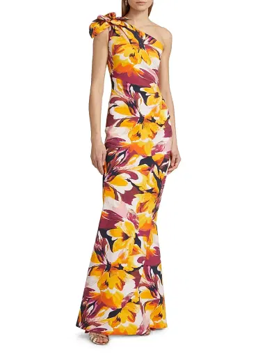Chiara Boni La Petite Robe Women's Gosia Floral Jersey One-Shoulder Gown - Abstract Flower Brown | Thumbnail 3 Chiara Boni La Petite Robe Women's Gosia Floral Jersey One-Shoulder Gown - Abstract Flower Brown | Thumbnail 3