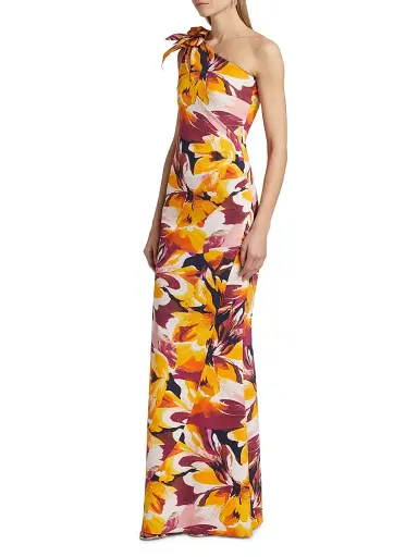 Chiara Boni La Petite Robe Women's Gosia Floral Jersey One-Shoulder Gown - Abstract Flower Brown | Thumbnail 4 Chiara Boni La Petite Robe Women's Gosia Floral Jersey One-Shoulder Gown - Abstract Flower Brown | Thumbnail 4