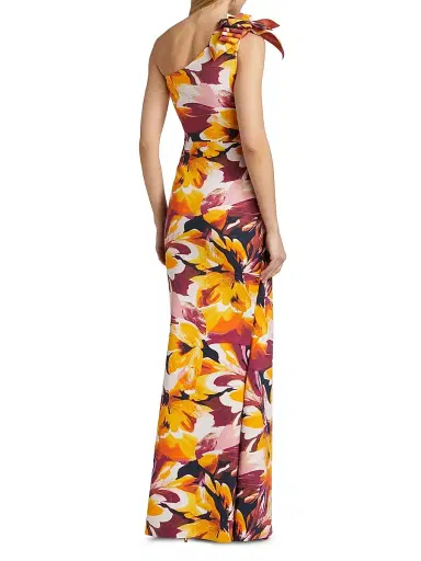 Chiara Boni La Petite Robe Women's Gosia Floral Jersey One-Shoulder Gown - Abstract Flower Brown | Thumbnail 5 Chiara Boni La Petite Robe Women's Gosia Floral Jersey One-Shoulder Gown - Abstract Flower Brown | Thumbnail 5