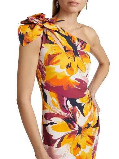 Chiara Boni La Petite Robe Women's Gosia Floral Jersey One-Shoulder Gown - Abstract Flower Brown | Thumbnail 6 Chiara Boni La Petite Robe Women's Gosia Floral Jersey One-Shoulder Gown - Abstract Flower Brown | Thumbnail 6