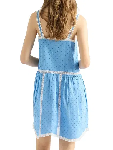 Prada Women's Eyelet Lace Mini-Dress - Blue | Thumbnail 3 Prada Women's Eyelet Lace Mini-Dress - Blue | Thumbnail 3