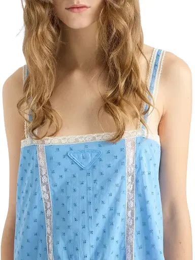 Prada Women's Eyelet Lace Mini-Dress - Blue | Thumbnail 4 Prada Women's Eyelet Lace Mini-Dress - Blue | Thumbnail 4