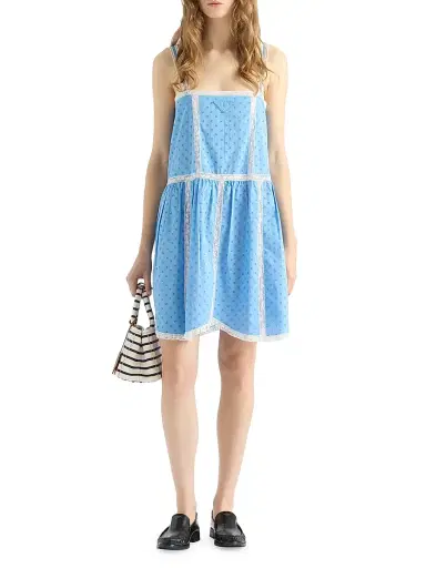 Prada Women's Eyelet Lace Mini-Dress - Blue | Thumbnail 5 Prada Women's Eyelet Lace Mini-Dress - Blue | Thumbnail 5