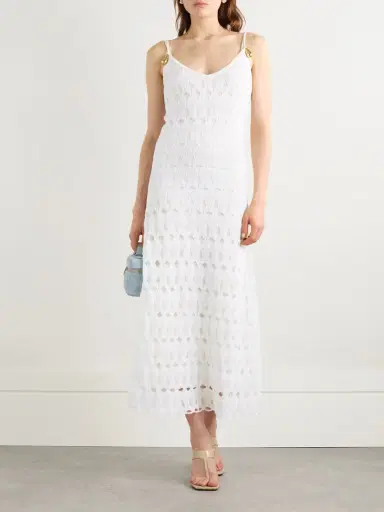 Bottega Veneta Embellished Open-knit Cotton And Silk-blend Midi Dress | Thumbnail 2 Bottega Veneta Embellished Open-knit Cotton And Silk-blend Midi Dress | Thumbnail 2