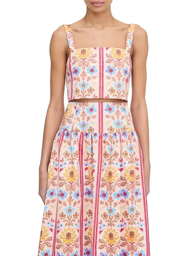 Hill House Home Women's The Clara Crop Top - Pink Floral Block Stripe | Thumbnail 2 Hill House Home Women's The Clara Crop Top - Pink Floral Block Stripe | Thumbnail 2