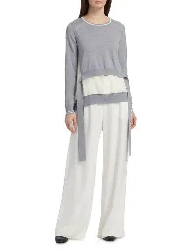 3.1 Phillip Lim Women's Tie-Back Chiffon Crewneck Sweatshirt - Grey Melange - Size Large | Thumbnail 2 3.1 Phillip Lim Women's Tie-Back Chiffon Crewneck Sweatshirt - Grey Melange - Size Large | Thumbnail 2