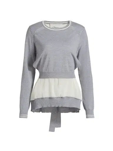 3.1 Phillip Lim Women's Tie-Back Chiffon Crewneck Sweatshirt - Grey Melange - Size Large | Thumbnail 1 3.1 Phillip Lim Women's Tie-Back Chiffon Crewneck Sweatshirt - Grey Melange - Size Large | Thumbnail 1