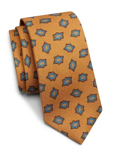 Kiton Men's Geometric Silk Tie - Orange Multi | Thumbnail 1 Kiton Men's Geometric Silk Tie - Orange Multi | Thumbnail 1