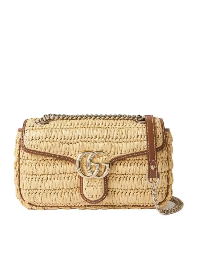 Gucci Gg Marmont 2.0 Leather-trimmed Raffia Shoulder Bag