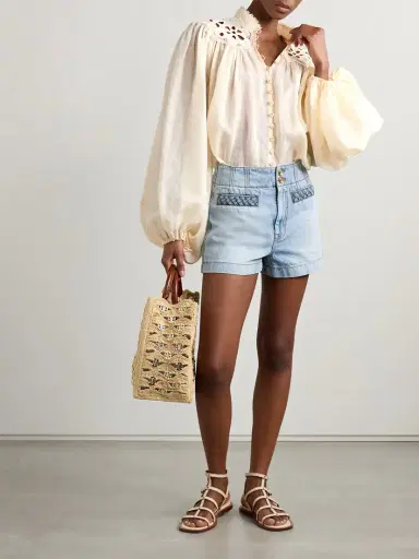 Zimmermann Coco Broderie Anglaise-trimmed Ramie Blouse | Thumbnail 2 Zimmermann Coco Broderie Anglaise-trimmed Ramie Blouse | Thumbnail 2