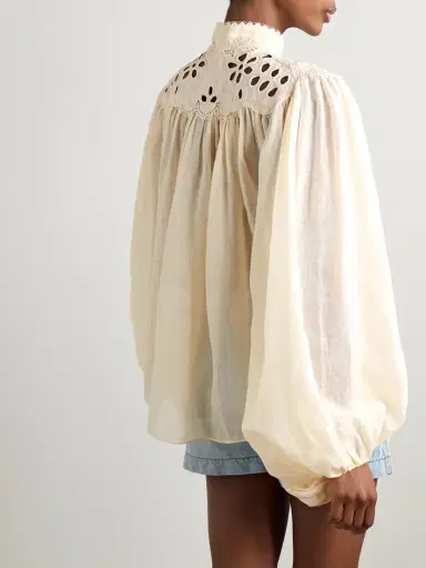 Zimmermann Coco Broderie Anglaise-trimmed Ramie Blouse | Thumbnail 4 Zimmermann Coco Broderie Anglaise-trimmed Ramie Blouse | Thumbnail 4