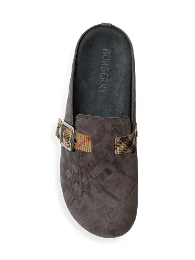 Burberry Men's Urchin Check-Trimmed Suede Clogs - Wave Blue | Thumbnail 4 Burberry Men's Urchin Check-Trimmed Suede Clogs - Wave Blue | Thumbnail 4
