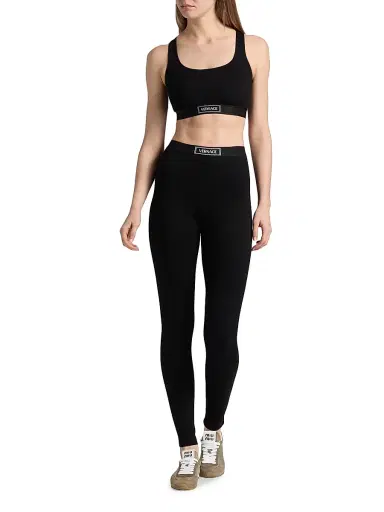 Versace Women's 90's Logo Seamless Leggings - Black | Thumbnail 2 Versace Women's 90's Logo Seamless Leggings - Black | Thumbnail 2