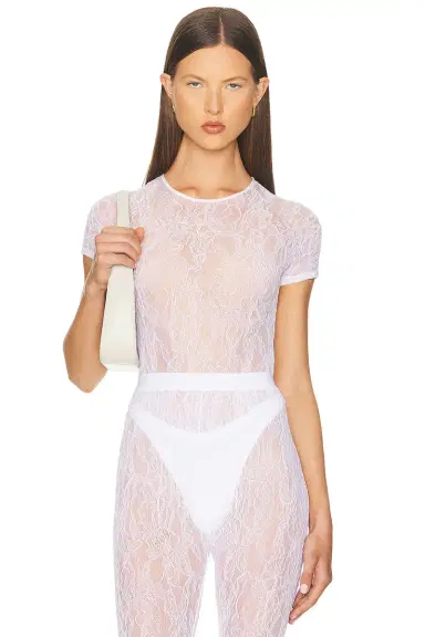 Wardrobe.NYC Lace Cap Sleeve Bodysuit | Thumbnail 1 Wardrobe.NYC Lace Cap Sleeve Bodysuit | Thumbnail 1