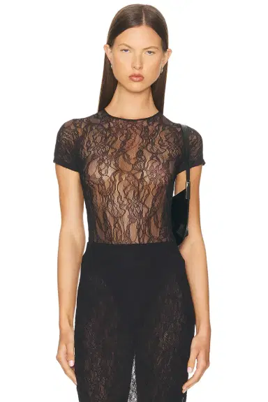 Wardrobe.NYC Lace Cap Sleeve Bodysuit | Thumbnail 1 Wardrobe.NYC Lace Cap Sleeve Bodysuit | Thumbnail 1