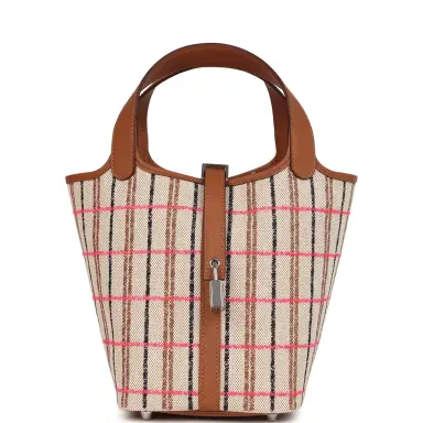 HERMÈS Hermes Picotin Lock 18 Gold, Ecru-Beige, Rose Pop, Black Toile H and Fauve Swift and Toile H Palladium Hardware | Thumbnail 1 HERMÈS Hermes Picotin Lock 18 Gold, Ecru-Beige, Rose Pop, Black Toile H and Fauve Swift and Toile H Palladium Hardware | Thumbnail 1