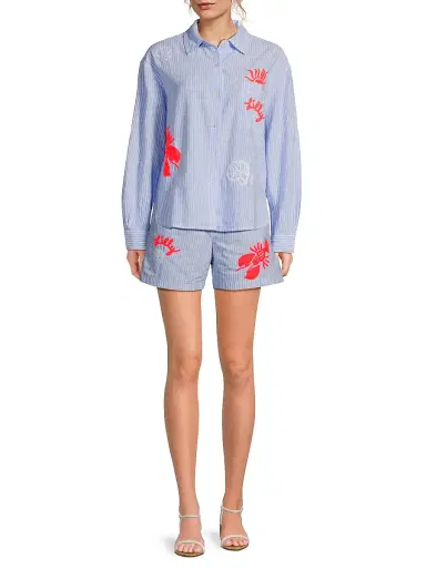 Lilly Pulitzer Women's Bondi Cotton Shirt - Jacaranda Blue Beach Day - Size Medium | Thumbnail 2 Lilly Pulitzer Women's Bondi Cotton Shirt - Jacaranda Blue Beach Day - Size Medium | Thumbnail 2