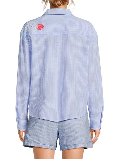 Lilly Pulitzer Women's Bondi Cotton Shirt - Jacaranda Blue Beach Day - Size Medium | Thumbnail 5 Lilly Pulitzer Women's Bondi Cotton Shirt - Jacaranda Blue Beach Day - Size Medium | Thumbnail 5