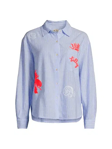 Lilly Pulitzer Women's Bondi Cotton Shirt - Jacaranda Blue Beach Day - Size Medium | Thumbnail 1 Lilly Pulitzer Women's Bondi Cotton Shirt - Jacaranda Blue Beach Day - Size Medium | Thumbnail 1