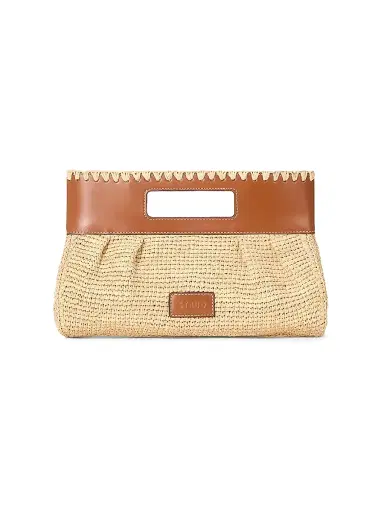 STAUD Women's Lena Raffia Clutch - Natural And Tan | Thumbnail 1 STAUD Women's Lena Raffia Clutch - Natural And Tan | Thumbnail 1