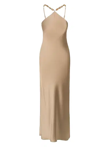 Staud Women's Cadence Beaded Satin Maxi Dress - Dune | Thumbnail 1 Staud Women's Cadence Beaded Satin Maxi Dress - Dune | Thumbnail 1
