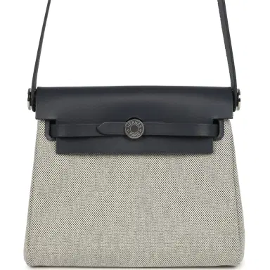 HERMÈS Hermes Herbag Zip 20 Mini Ecru and Ardoise Toile H Canvas and Ardoise Vache Hunter Palladium Hardware | Thumbnail 1 HERMÈS Hermes Herbag Zip 20 Mini Ecru and Ardoise Toile H Canvas and Ardoise Vache Hunter Palladium Hardware | Thumbnail 1