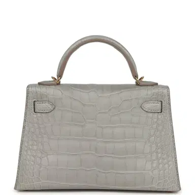 HERMÈS Hermes Special Order (HSS) Kelly Sellier 20 Gris Perle Verso Matte Alligator Gold Hardware | Thumbnail 4 HERMÈS Hermes Special Order (HSS) Kelly Sellier 20 Gris Perle Verso Matte Alligator Gold Hardware | Thumbnail 4