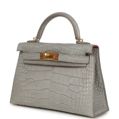 HERMÈS Hermes Special Order (HSS) Kelly Sellier 20 Gris Perle Verso Matte Alligator Gold Hardware | Thumbnail 5 HERMÈS Hermes Special Order (HSS) Kelly Sellier 20 Gris Perle Verso Matte Alligator Gold Hardware | Thumbnail 5