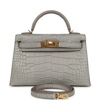 HERMÈS Hermes Special Order (HSS) Kelly Sellier 20 Gris Perle Verso Matte Alligator Gold Hardware | Thumbnail 1 HERMÈS Hermes Special Order (HSS) Kelly Sellier 20 Gris Perle Verso Matte Alligator Gold Hardware | Thumbnail 1