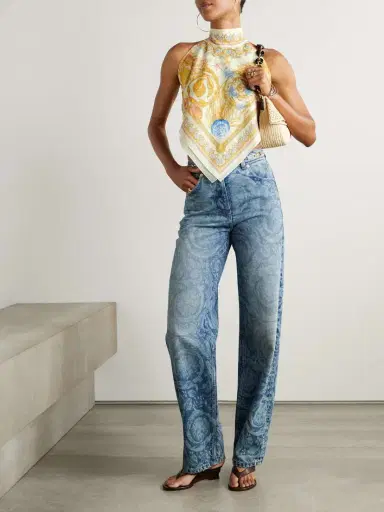 Versace Printed Cotton And Silk-blend Voile Halterneck Top | Thumbnail 2 Versace Printed Cotton And Silk-blend Voile Halterneck Top | Thumbnail 2