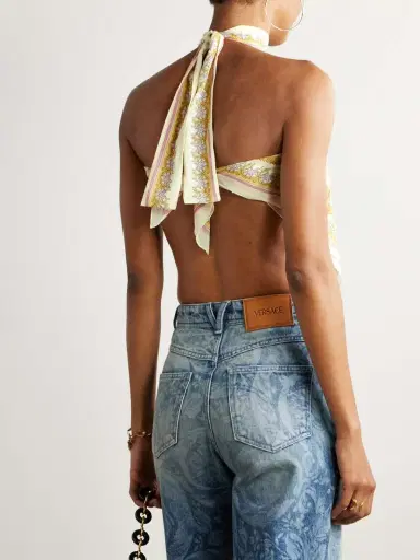 Versace Printed Cotton And Silk-blend Voile Halterneck Top | Thumbnail 3 Versace Printed Cotton And Silk-blend Voile Halterneck Top | Thumbnail 3
