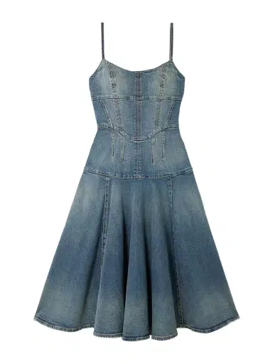 Alexander McQueen Paneled Denim Midi Dress | Thumbnail 1 Alexander McQueen Paneled Denim Midi Dress | Thumbnail 1