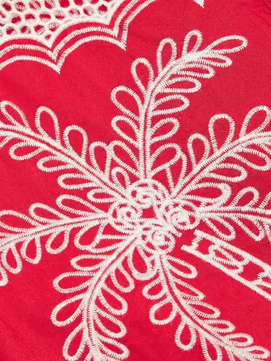 Farm Rio Women's Palm Trees Crochet Short-Sleeve Shirt - Red | Thumbnail 6 Farm Rio Women's Palm Trees Crochet Short-Sleeve Shirt - Red | Thumbnail 6