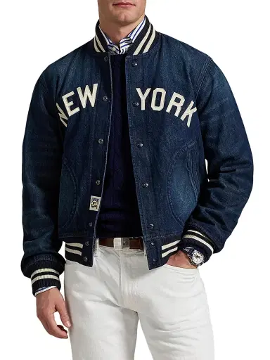Polo Ralph Lauren Men's Yankees Denim Bomber Jacket - Blue | Thumbnail 2 Polo Ralph Lauren Men's Yankees Denim Bomber Jacket - Blue | Thumbnail 2