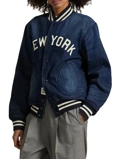Polo Ralph Lauren Men's Yankees Denim Bomber Jacket - Blue | Thumbnail 3 Polo Ralph Lauren Men's Yankees Denim Bomber Jacket - Blue | Thumbnail 3
